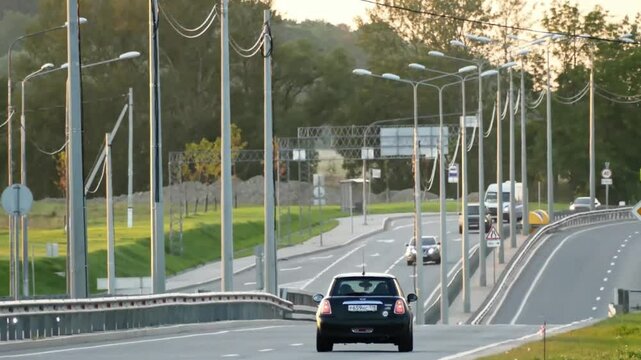 View of a highway with cars driving on it, Saint Petersburg, Russia, August 10, 2024.