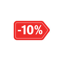 red 10% discount tag on white background