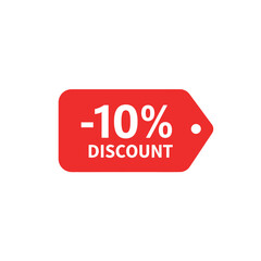 red 10% discount tag on white background
