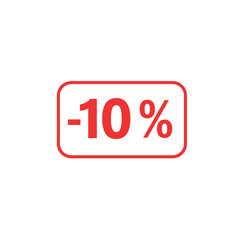 red 10% discount tag on white background