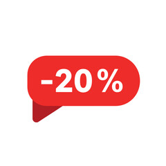 red 20% discount tag on white background