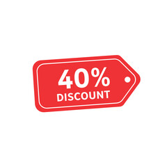 red 40% discount tag on white background
