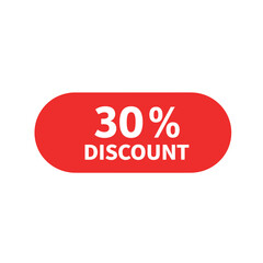 red 30% discount tag on white background
