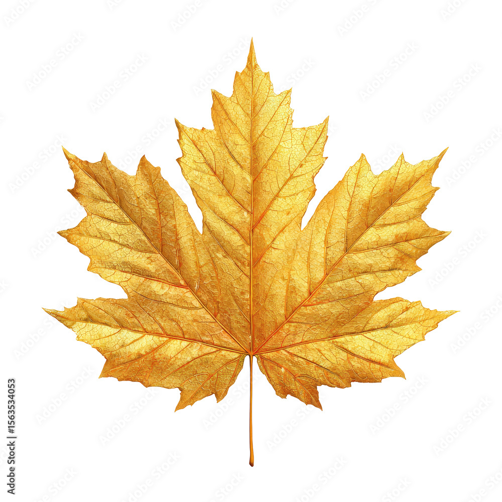 Poster golden maple leaf detailed texture on transparent background for design