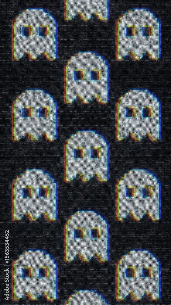 Poster retro pixelated ghost pattern.