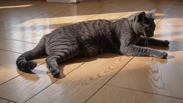 あたたかい陽だまりでくつろぐ猫