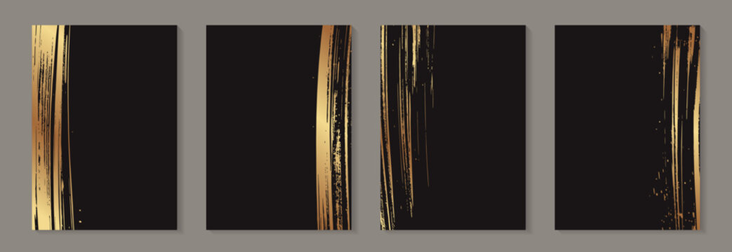 Golden paint strokes on a black background. Grunge luxury wedding invitation design or card templates for business or poster or greeting.