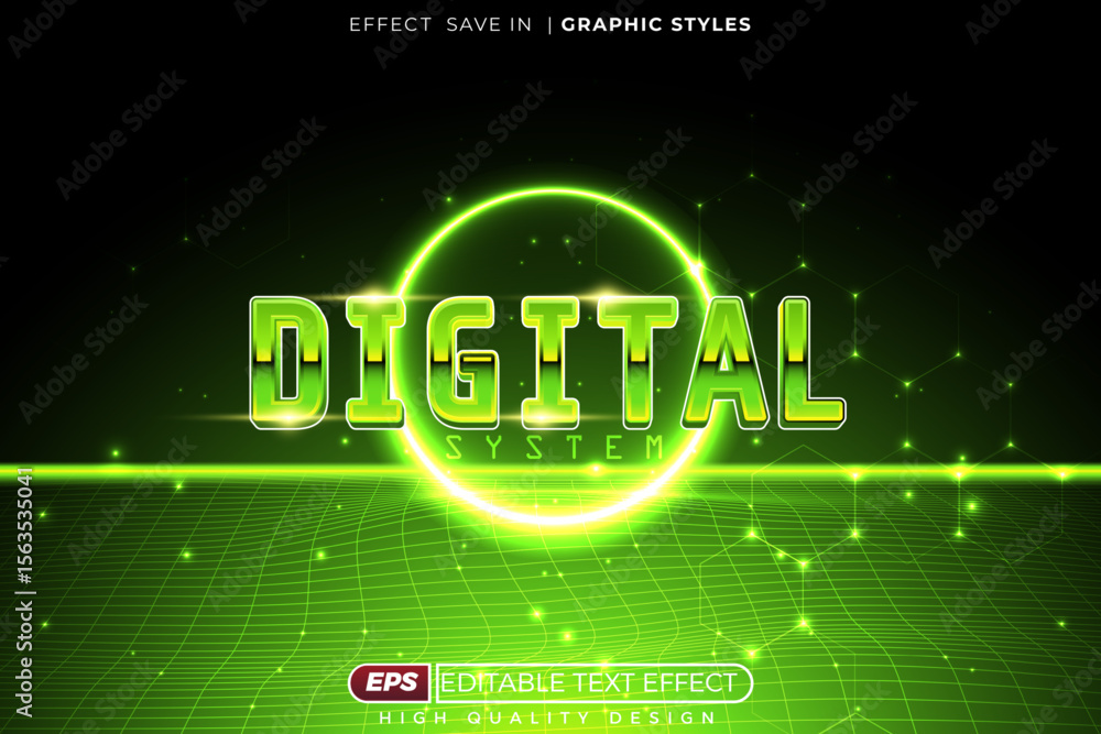 Poster editable 3d vector text effect digital with neon style