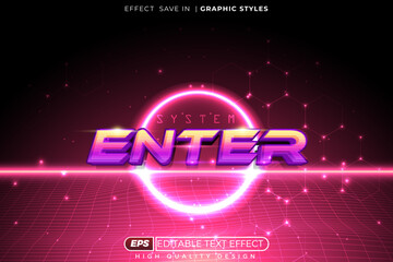 Editable 3d vector text effect system enter with neon style template