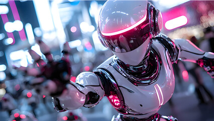 Futuristic Robot in Cityscape