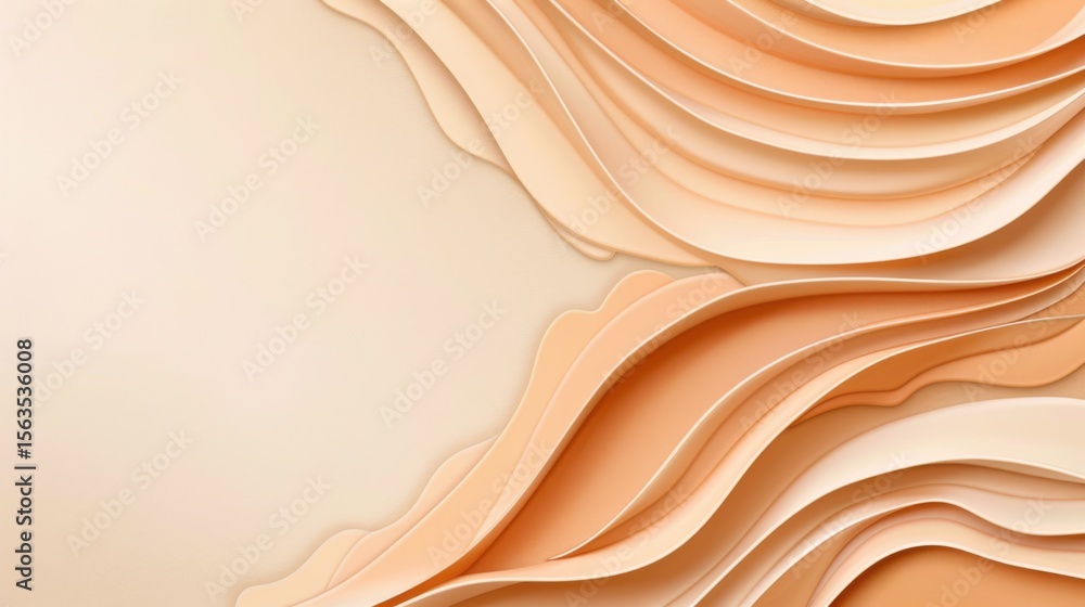 Poster abstract layered paper-like waves in beige and peach tones create a smooth, flowing textured backgro