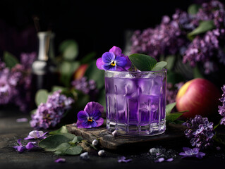 homemade drink with violet on a black background