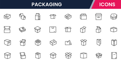 Package, box, cardboard, delivery, parcel, thin line icons. For website marketing design, logo, app, template, ui, etc. Vector illustration.