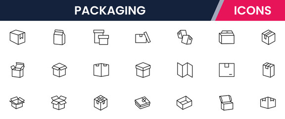 Package, box, cardboard, delivery, parcel, thin line icons. For website marketing design, logo, app, template, ui, etc. Vector illustration.