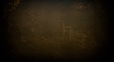 Aged Leather Surface with Golden Traces and Dark Vignette, Worn Leather Texture with Intricate Detailing and Antique Appearance