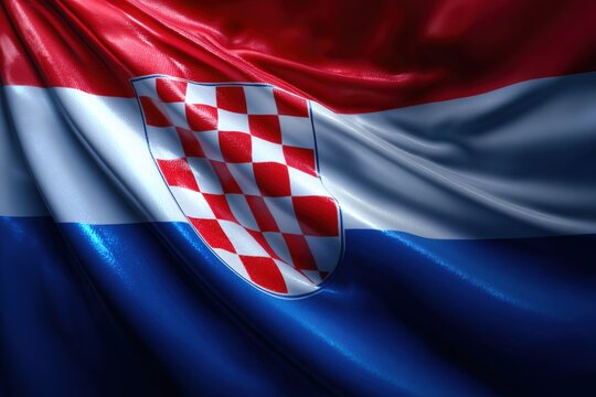 Croatian flag waving beautifully among the backdrop of a clear sky during a vibrant cultural celebration