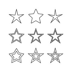 Obraz premium Minimal Vector Icon Set of 9 Geometric Symbols – Stars, Cross, Plus, Asterisk, Sparkle Line Art