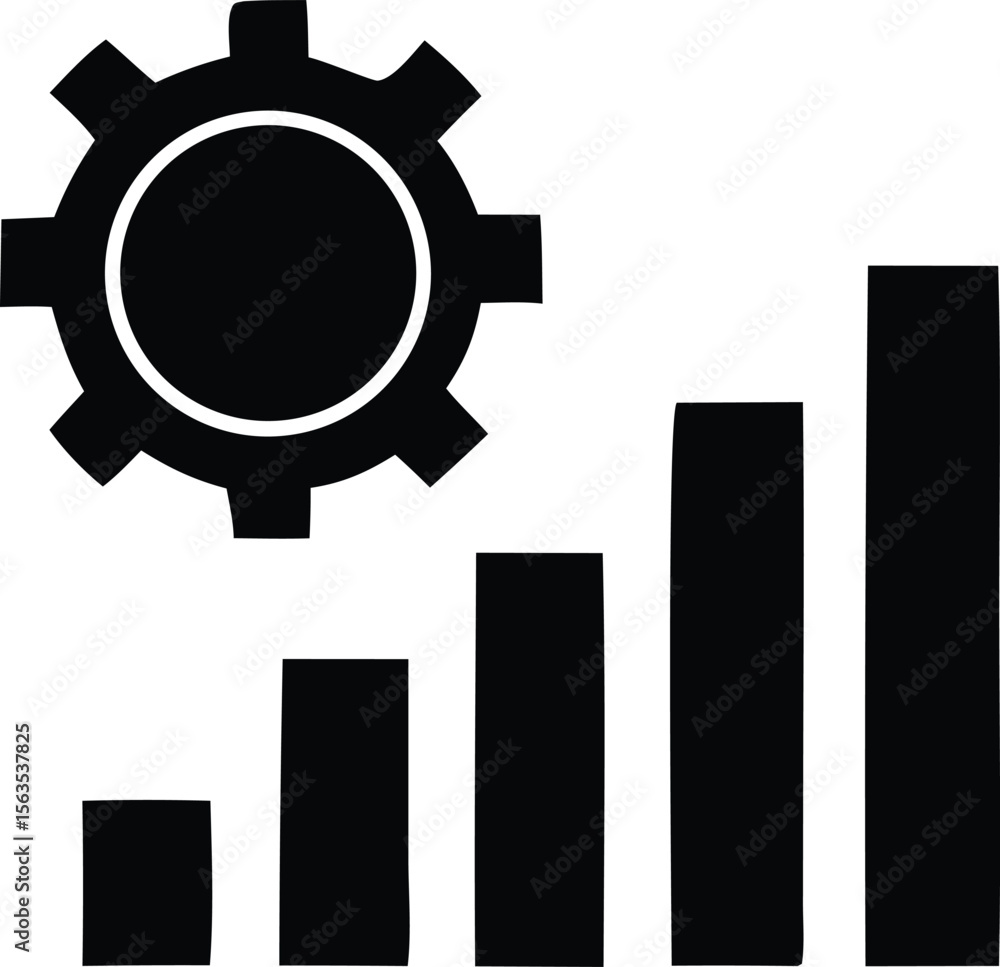 Aufkleber gear and bar chart icon representing growth progress and mechanical efficiency in business operation
