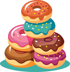 Stacked Cartoon Donuts with Various Toppings and Icing on a Plate