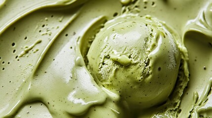 Fototapeta premium A close-up of a dairy-free matcha ice cream melting slightly.