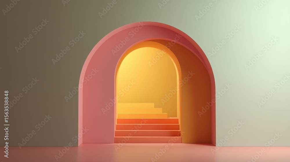 Poster arcway to brilliance: an inviting artistic rendering of a softly lit interior, where layers of archw