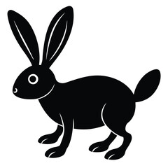 Stylized black silhouette of a rabbit with large ears on a white background