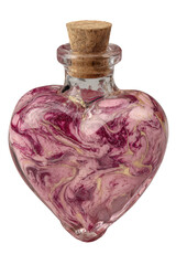 Heart-Shaped Glass Bottle with Pink Swirl Design and Cork Stopper
