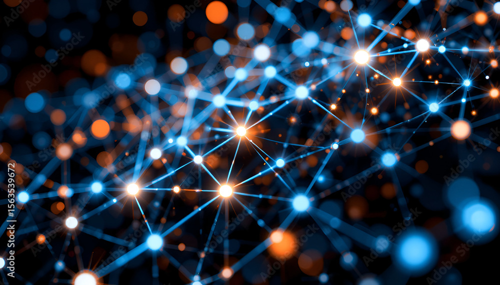 Poster a glowing network of interconnected nodes creates a futuristic, abstract design perfect for science 