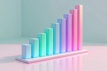 business graph with arrow, 3d Floating holographic pastel bar graph with digital shadows
