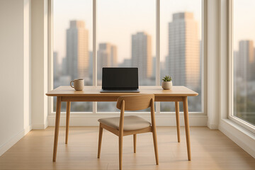 Minimalist Home Office with City View