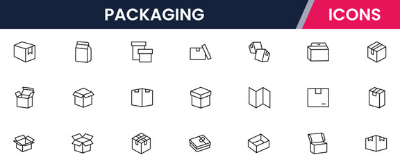 Package, box, cardboard, delivery, parcel, thin line icons. For website marketing design, logo, app, template, ui, etc. Vector illustration.