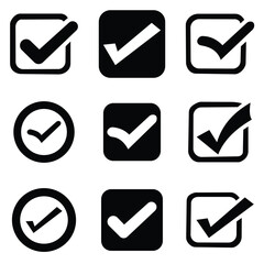 Check mark icons set. Check marks symbol collection. Simple check mark. Quality sign icon.
 Checklist symbols. Approval check flat style - stock vecto