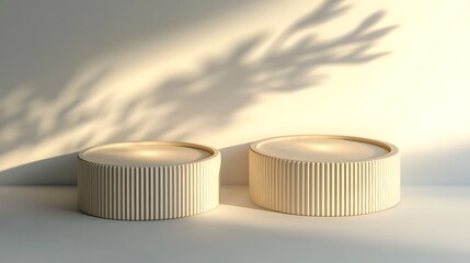 Ribbed cylindrical pedestals with golden rim cream