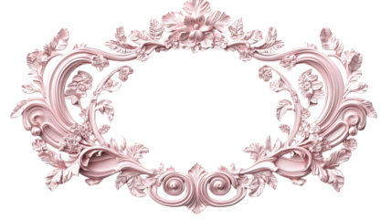 Elegant floral frame design featuring intricate details, perfect for personalized invitations or artistic displays in soft pink tones on transparent background