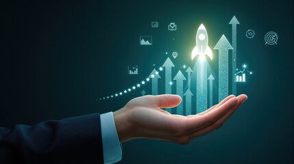 virtual business growth graph on an executive's hand