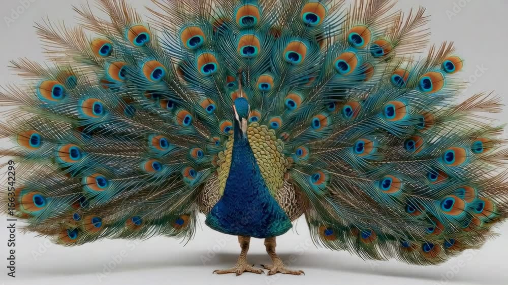 Poster stunning peacock with fully fanned iridescent feathers displaying vibrant colors and patterns in nat