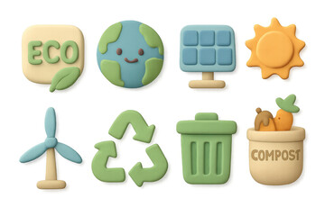 Simple environment and recycling icons illustration - eco, renewable energy, sustainability design