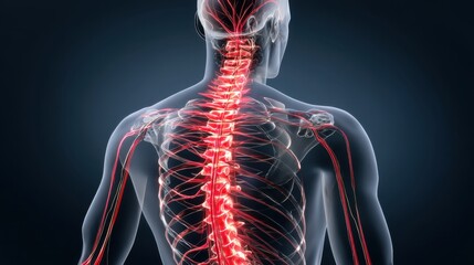 Highlighted human spine with connected nervous system illustration