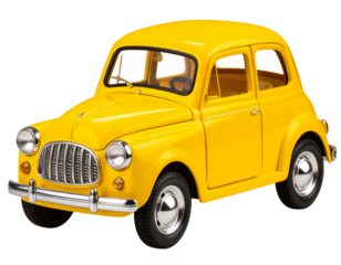 Yellow toy retro car on transparent background.