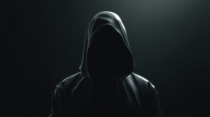 Mysterious hooded figure shrouded in darkness with a hidden identity