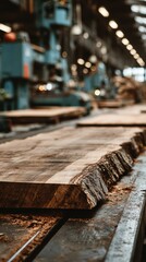 Crafting wood at a timber mill showcasing the raw texture and intricate details of lumber during daylight hours