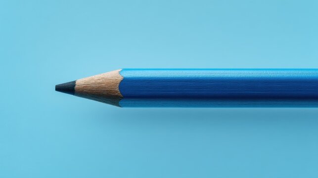 Close-up of a blue pencil on a solid light blue background