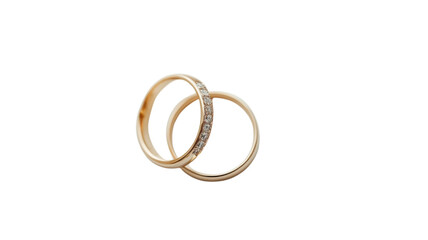 Beautifully crafted wedding rings displayed elegantly on a white background, capturing the essence of love and commitment in a timeless design on transparent background