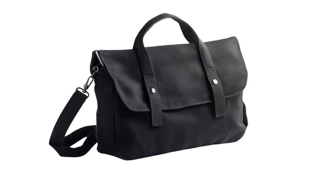 Stylish black messenger bag designed for daily adventures, combining practicality with modern aesthetics for urban professionals and students alike on transparent background