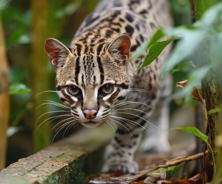 Margay or tiger cat, Leopardus wiedii, in the wild - Powered by Adobe