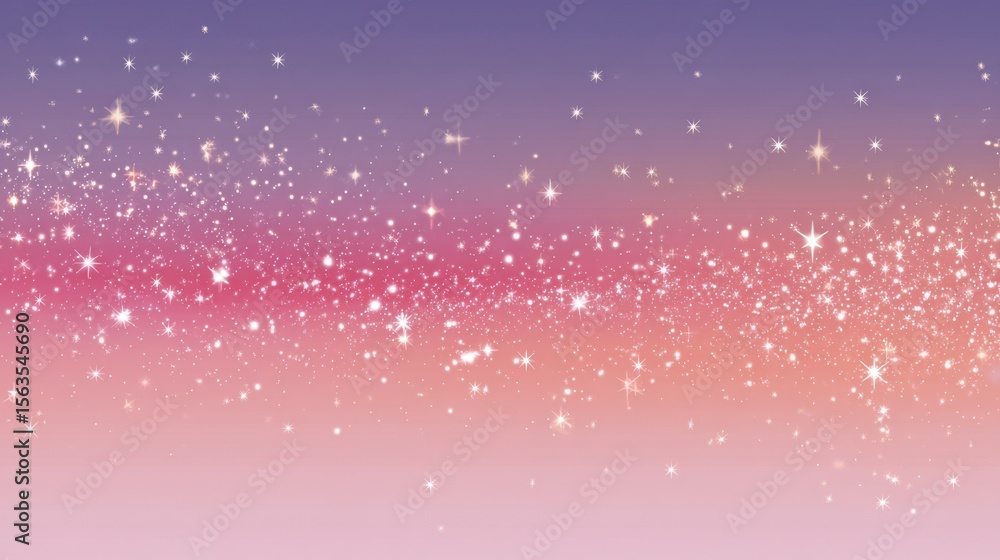 Poster Sunrise-inspired gradient in pink and purple with twinkling stars scattered softly in a horizontal frame style.
