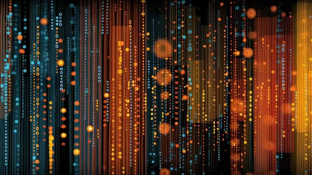 Abstract Flowing Data Background with Binary Code and Circuit Design Elements in Vibrant Colors for Technology Illustrations