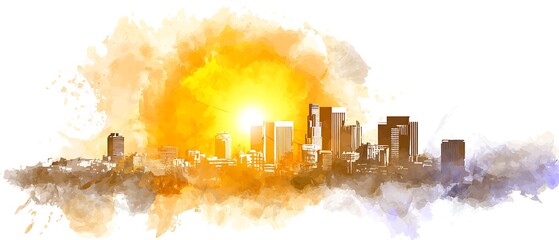 Cityscape sunrise watercolor