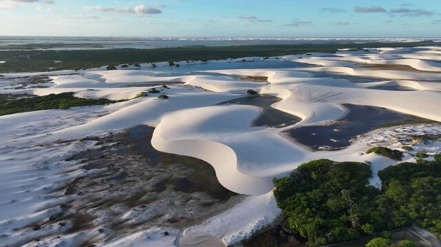 Lencois Maranhenses Skyline At Santo Amaro In Maranhao Brazil. Freshwater Lakes Landscape. Sand Dunes Mountains. Lencois Maranhenses Skyline At Maranhao. Tourism Travel. Nature Scene. Beach Background