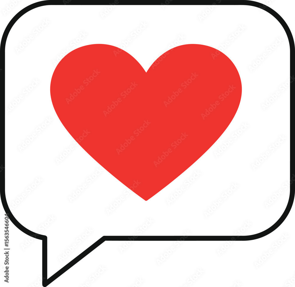 Poster a simple white speech bubble containing a red heart icon, signifying affection or positive sentiment